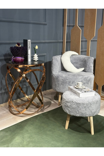 DUKA HOME Dukahome Peluş Berjer & Puf Çay Seti 2'Li Takım