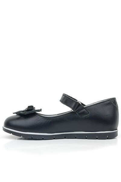 Rakerplus Girl's Black Genuine Leather Ballerinas - Ribbon Detailed