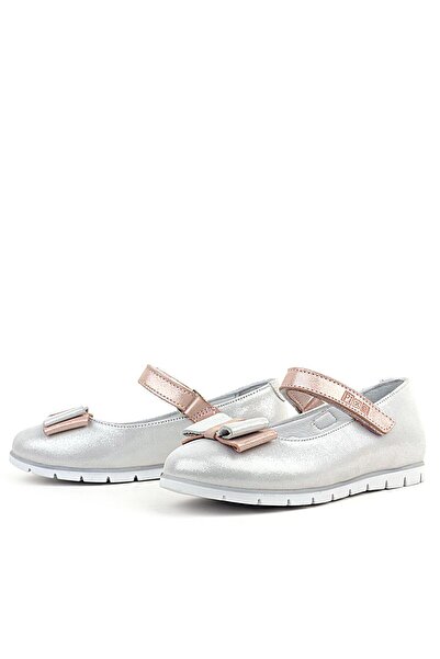 Rakerplus Genuine Leather Pixel Silver Powder Girls' Ballerina Shoes