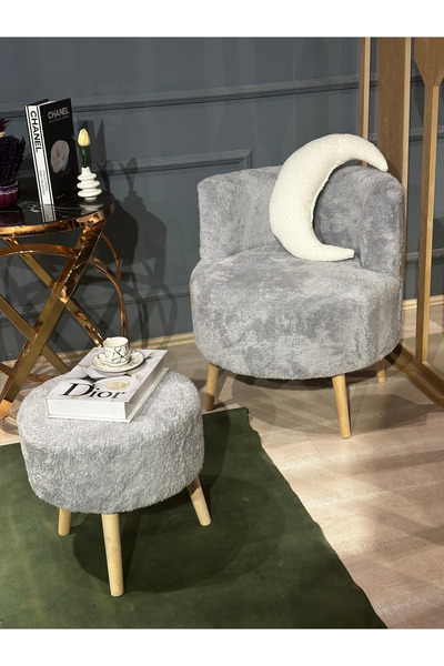 DUKA HOME Dukahome Peluş Berjer & Puf Çay Seti 2'Li Takım