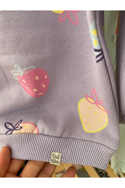 Baby meyve baskılı pamuklu 3 iplik şardonlu sweat bağcıklı lastikli bel eşofman kız çocuk takım