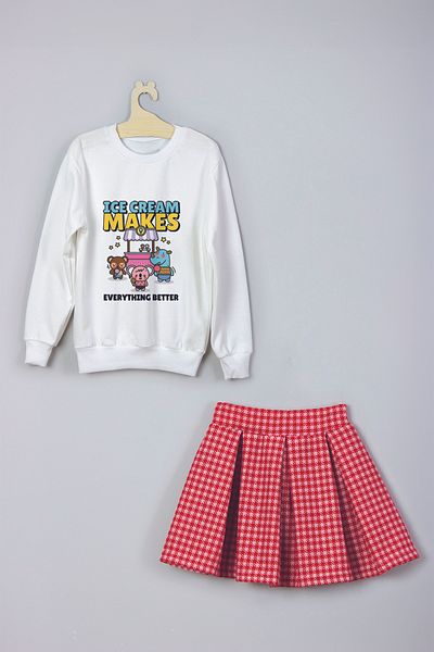 MYADA Girl's Sweatshirt and Plaid Checkered Skirt Set - Style Printed 22904