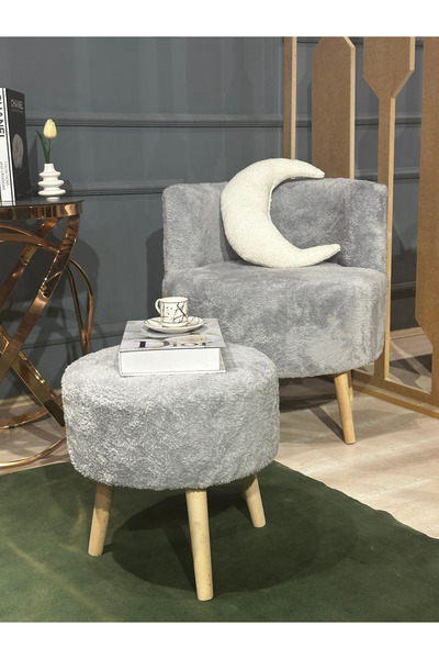 DUKA HOME Dukahome Peluş Berjer & Puf Çay Seti 2'Li Takım