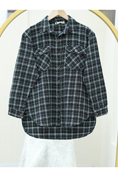 Modamorfo Kapaklı Cepli Tüvit Gömlek -Su Yeşili