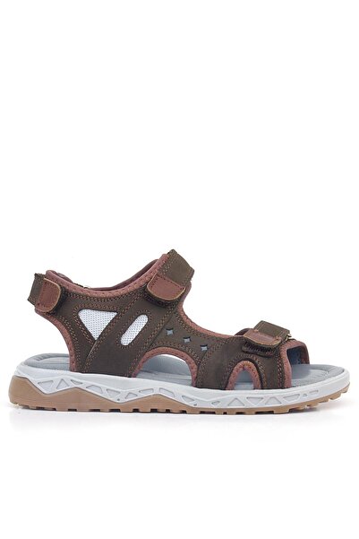 Rakerplus Dark Brown Genuine Leather Velcro Children's Sandals