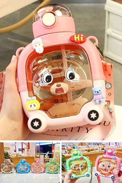 Berdina Home 1000ml Cute Teddy Bear Water Bottle - Bpa Free, Pink, Figured Wa...