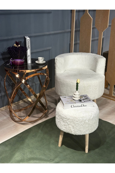 DUKA HOME Dukahome Peluş Berjer & Puf Çay Seti 2'Li Takım