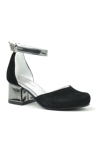 Sarıkaya Pantofi cu toc pentru fete Merida Black Platinum cu toc gros