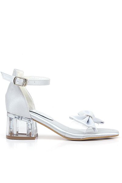 hapshoe Jessie Silver Satin - Pantofi cu toc cu panglică pentru fete