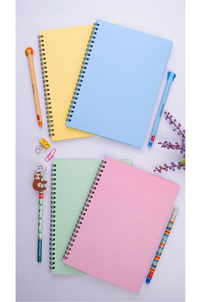 Dream Notes دفتر ملاحظات مدرسي حلزوني مقاس A5 50 ورقة 100 ورقة مجموعة من 4 قطع - دفتر ملاحظات غير مبطن - دفتر ملاحظات ملون