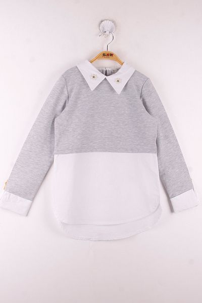Toontoy Girl's Shirt Detailed Collar School Sweatshirt with Pearls