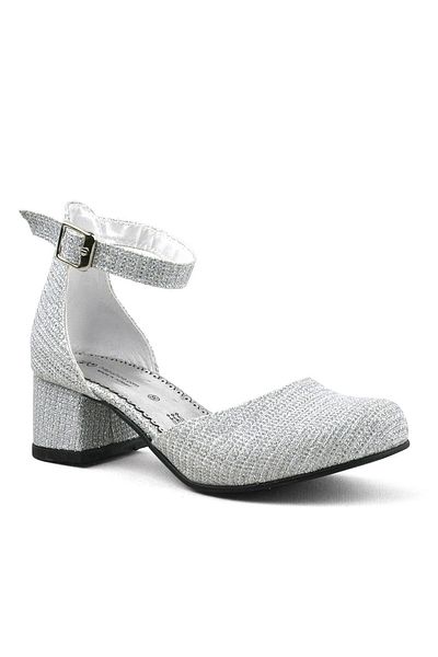 hapshoe Pantofi cu toc pentru fete cu toc gros cu sclipici argintiu Merida