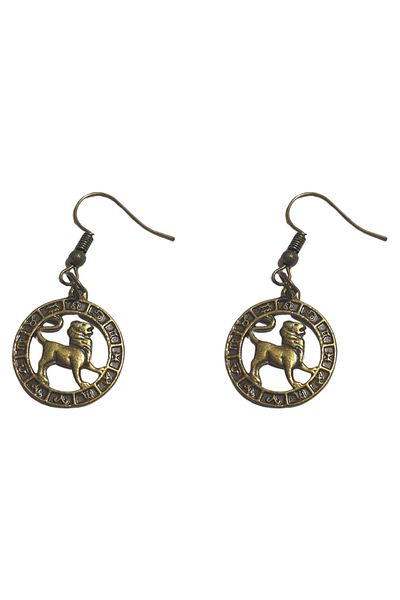 Ororabutik Bronze Color 22mm Lion Sign Figured Necklace and Earring Set