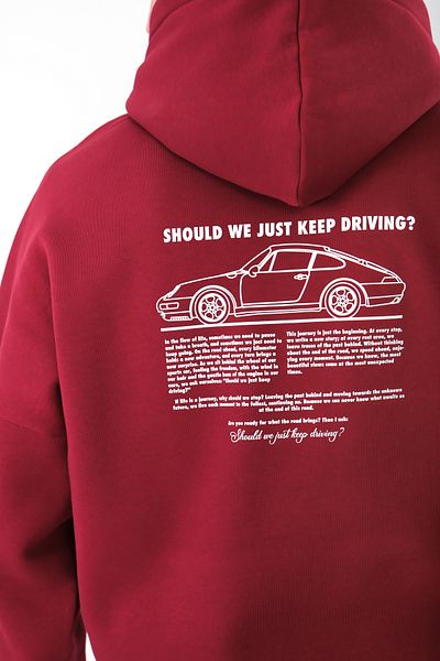 Coredra Just Keep Driving Oversize Fit Hoodie Men - Claret Red