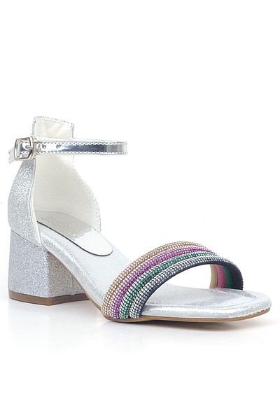 hapshoe Rochie de seara argintie cu piatra colorata tiara pantofi cu toc pentru fete
