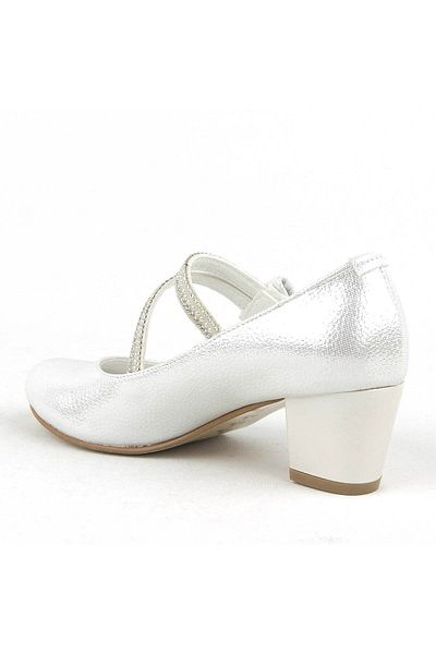 hapshoe Pantofi de seara cu toc pentru fete cu panglica argintie si piatra