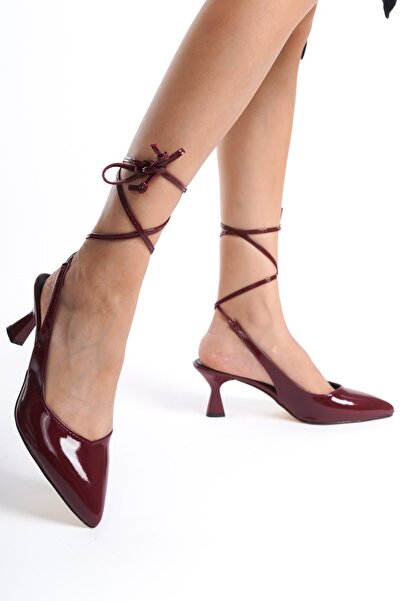 Ayakkabı Podyumum "NALAN" جلد كلاريت أحمر لامع بمقدمة مدببة مفتوحة من الخلف و...