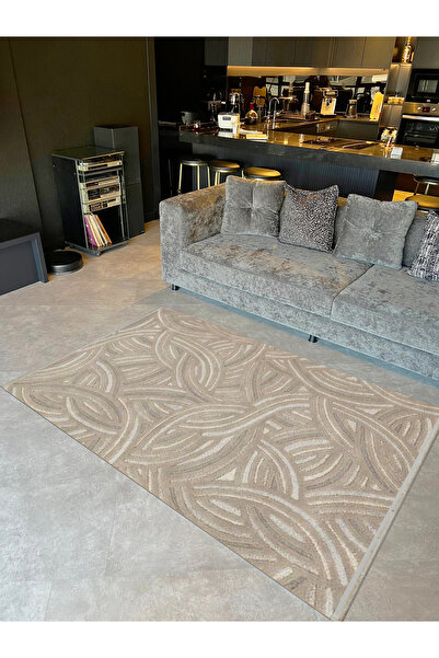 Rugs Modern Halı Lina Koleksiyonu Koyu Bej Şekiller Soyut Desenli Dokuma Taba...