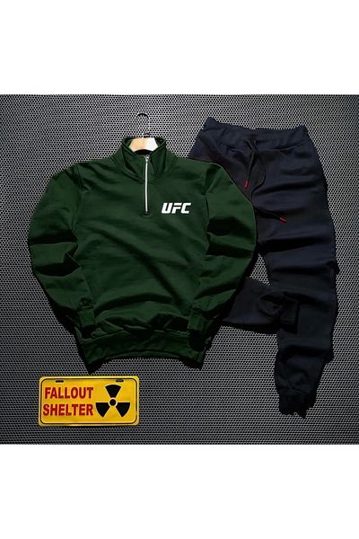 NewCabin Σετ φόρμας βαμβακερής εκτύπωσης UFC με μισό φερμουάρ - Σετ 2 στο κάτω μέρος