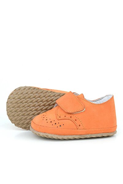 hapshoe Genuine Leather Orange Velcro Baby Booties