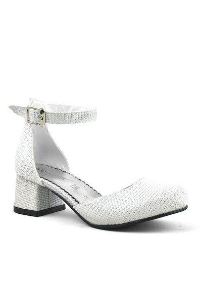 hapshoe Merida Off-White Glitter Thick Heeled Girl's Heeled Shoes
