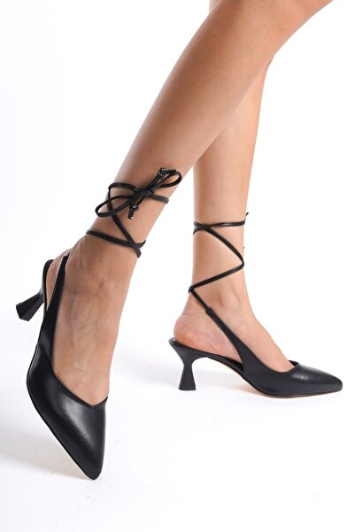 Ayakkabı Podyumum NALAN - كعب كأسي بلون أسمر 5 سم، تفاصيل ربطة خلفية مفتوحة، ...