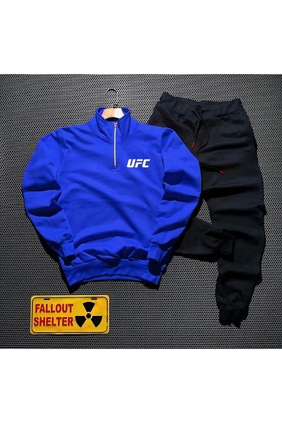 NewCabin Set de trening din bumbac imprimat UFC cu jumătate de fermoar - Set de 2
