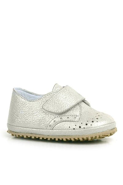 hapshoe Genuine Leather Beige Glittery Velcro Baby Booties