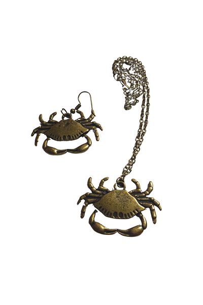 Ororabutik Orora Crab Figured Bronze- Antique Yellow Color Necklace and Earring Set