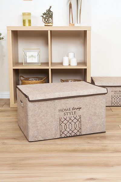 Milenay Elegance Mega Plus Box - Felt Cover, 57x41x31cm, Οργανώστε τα πράγματα σας, Κρεμ Χρώμα Organizer
