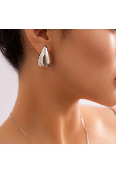 Heppii أقراط منحنية باللون الفضي - أقراط على شكل قطرة