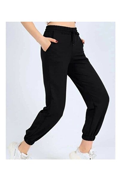 FİTGO Pantaloni de trening negri cu picior din cauciuc