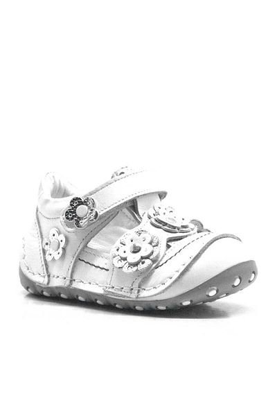 Nıno Genuine Leather Silver White Velcro Summer First Step Shoes