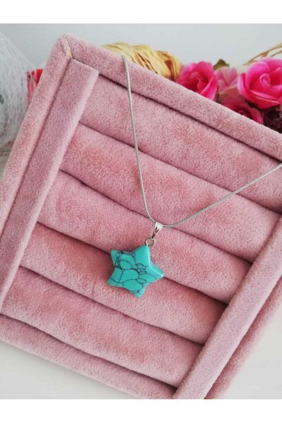 Judas Takı Turquoise Natural Stone Steel Chain Star Necklace