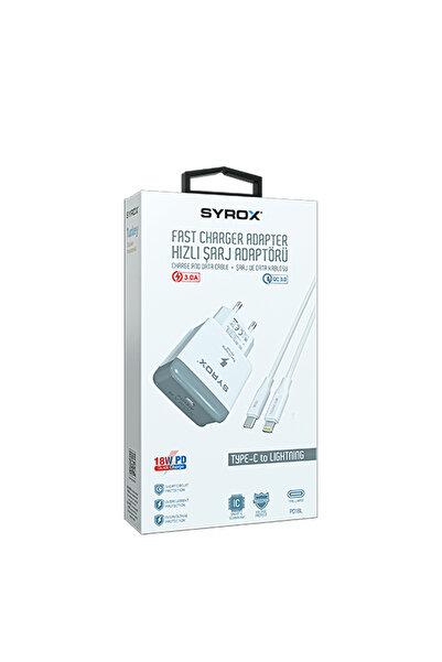 Syrox Pd18l 3.0a 18w Pd Type-c To Lightning Hızlı Şarj Cihazı Duvar Tipi Şarj...