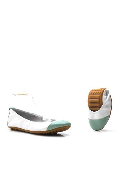 TREND White-Green Foldable Women's Ballerinas