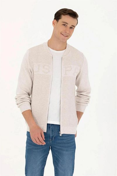 U.S. Polo Assn. Cardigan pentru bărbați Stone Melange Knitwear