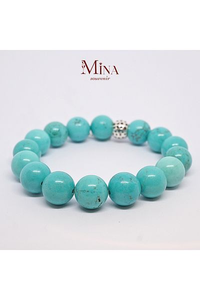 Mina Souvenir 12 mm Natural Stone Round Bracelet - Amethyst, Turquoise, Sun, Moon, P. Quartz, Obsidian, Agate, L. Lazuli, Citrine