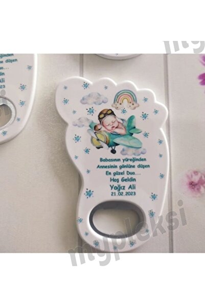 mypleksi İsme Özel Bebek Ayağı Açacak Magnet- Uçak Doğum Günü Magneti - Pilot...