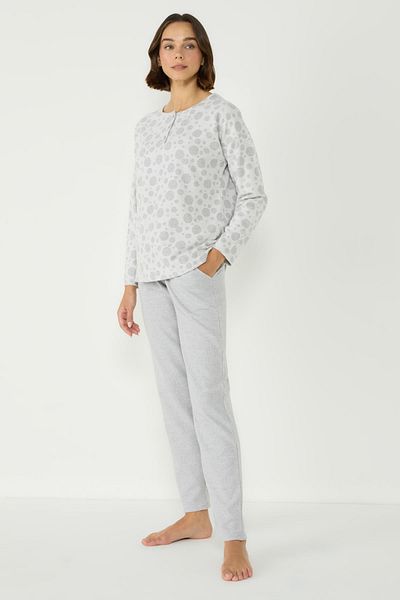 C&City Set de pijamale de mărime mare cu buzunare cu mânecă lungă cu plăcuță jacquard 402031   Gri deschis