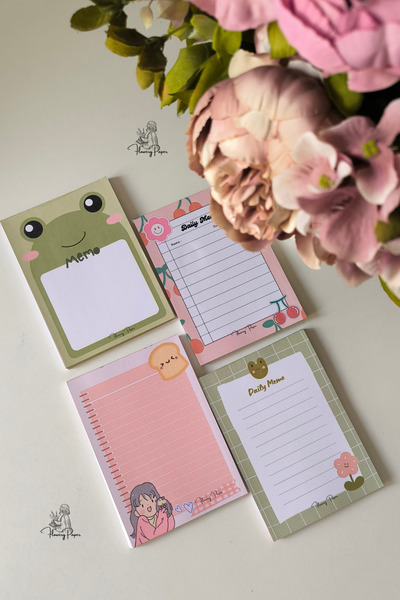 Flowery Paper 4'lü Karışık A6 Memopad Set -  Bloknot, Defter, Not Kağıdı