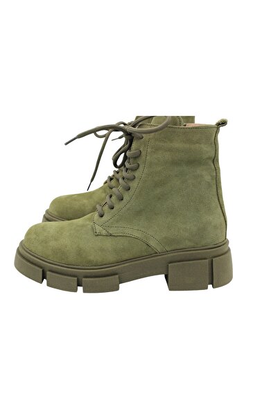 aayak&kabımofficial Gerçek Deri Yeşil Süet Bağcıklı Ve Fermuarlı Kadın Bot