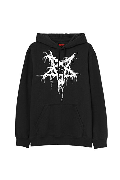 kenoger Gotik Baskılı Unisex oversize/rahat Kesim Basic Kalın/içi Polarlı Kapşonlu Sweatshirt