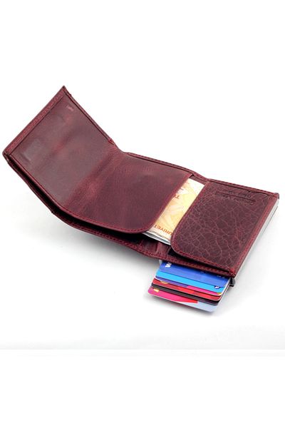 Ancora Leather Genuine Leather Men's Wallet Crazy Leather with Automatic Mechanism (Crazy Leather - Claret Red)