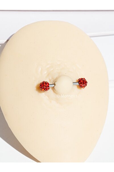 MORNEVA Renkli Şambala Kristal Çelik Meme Ucu Nipple Piercingi 1.6mm Bar 1 Ad...