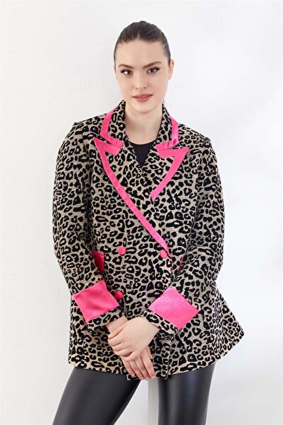 YAFA CLOTHING & ACCESSORIES Leopard Patterned Jacket Fuchsia
