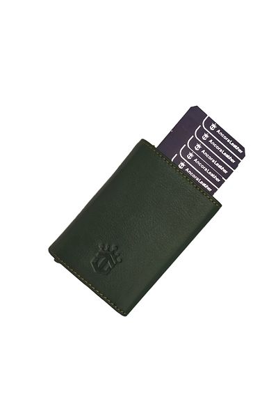 Ancora Leather Ανδρικό Πορτοφόλι - Γνήσιο Δέρμα, Αυτόματη θήκη Κάρτας, Πράσινο με Μηχανισμό
