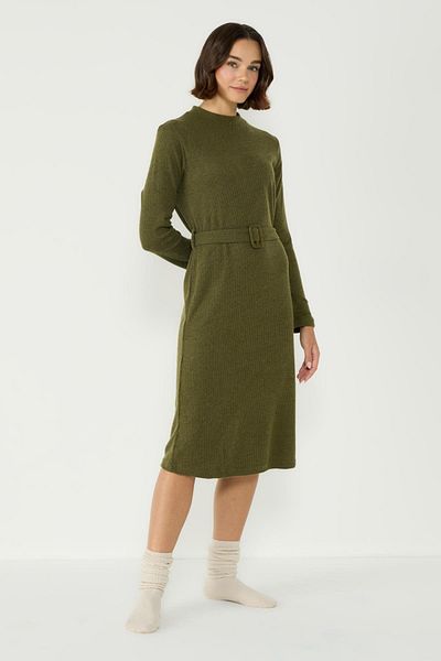 C&City Khakifarbenes Camisole-Kleid mit halbem Rollkragen und langen Ärmeln - 405054
