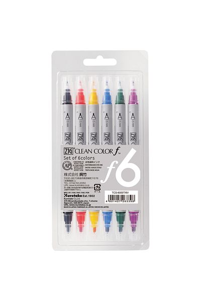 Zig Clean Color F Double Tip Pen 6 Color Set