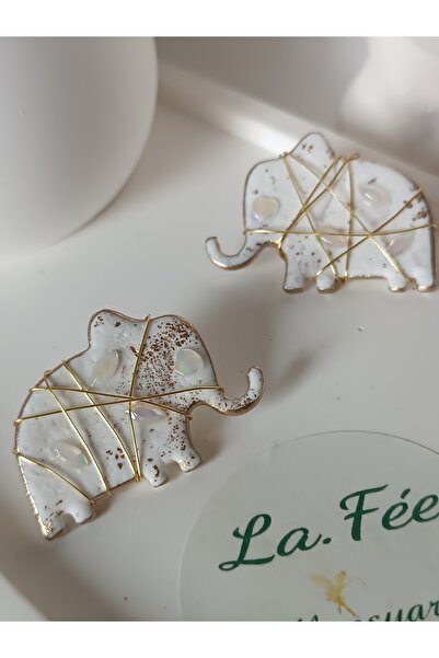 La fee aksesuar تصميم مخصص - أقراط من الفولاذ والفيل الأبيض صناعة يدوية - طين...